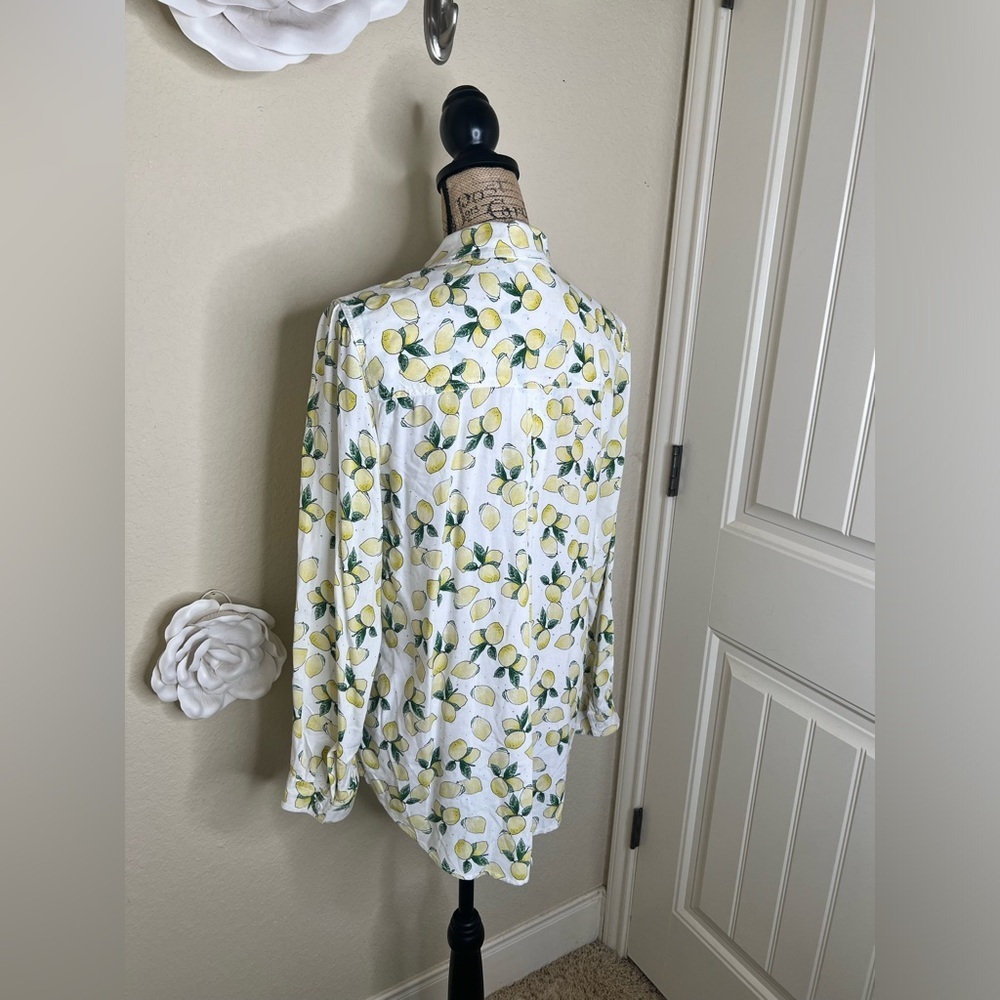NTM: BeachLunchLounge Lemon Printed Alanna Button Down Long Sleeve Top Sz L - Picture 14 of 16